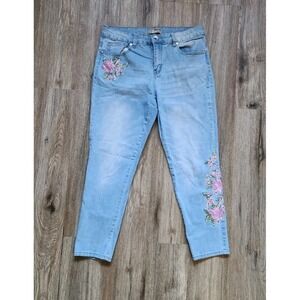 Sandpiper Blue Pink Floral Embroidered Jeans Denim Pants 12 Boho Chic Rustic